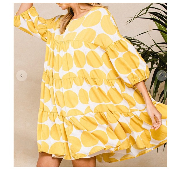 14 Boho Large Polka Dot Print Quarter Sleeve Swing Dress - Picture 5 of 6